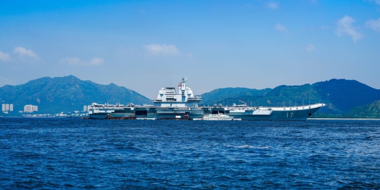 China's Shandong aircraft carrier sailing in Hong Kong.