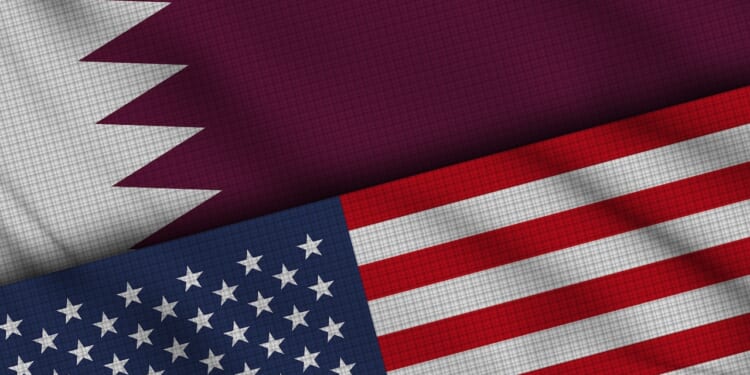 Qatar and USA United States of America Flags Together, Wavy Fabric, Breaking News, Political Diplomacy Crisis Concept, 3D Illustration