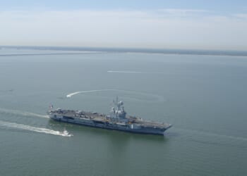 The Charles de Gaulle at sea near Norfolk, Virginia.