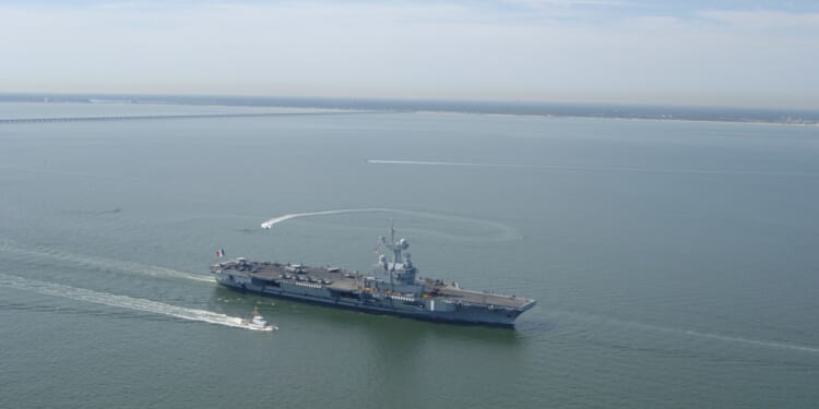 The Charles de Gaulle at sea near Norfolk, Virginia.