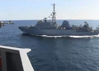 The Russian signals intelligence ship Ivan Khurs seen from a US Navy destroyer.