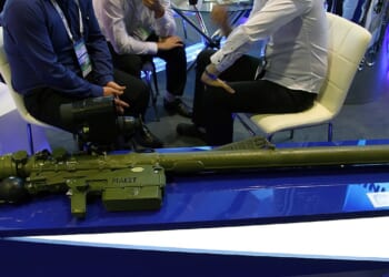 A Russian Verba handheld surface-to-air missile launcher.