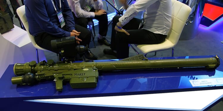 A Russian Verba handheld surface-to-air missile launcher.