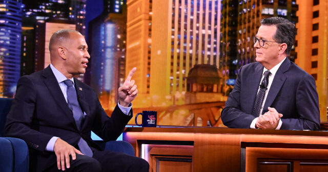 Stephen Colbert Mocks Hakeem Jeffries for 'Silent Defiance' of Trump During SOTU: 'Doing Jack Squat'