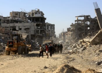 Gaza ruins undergoing reconstruction.