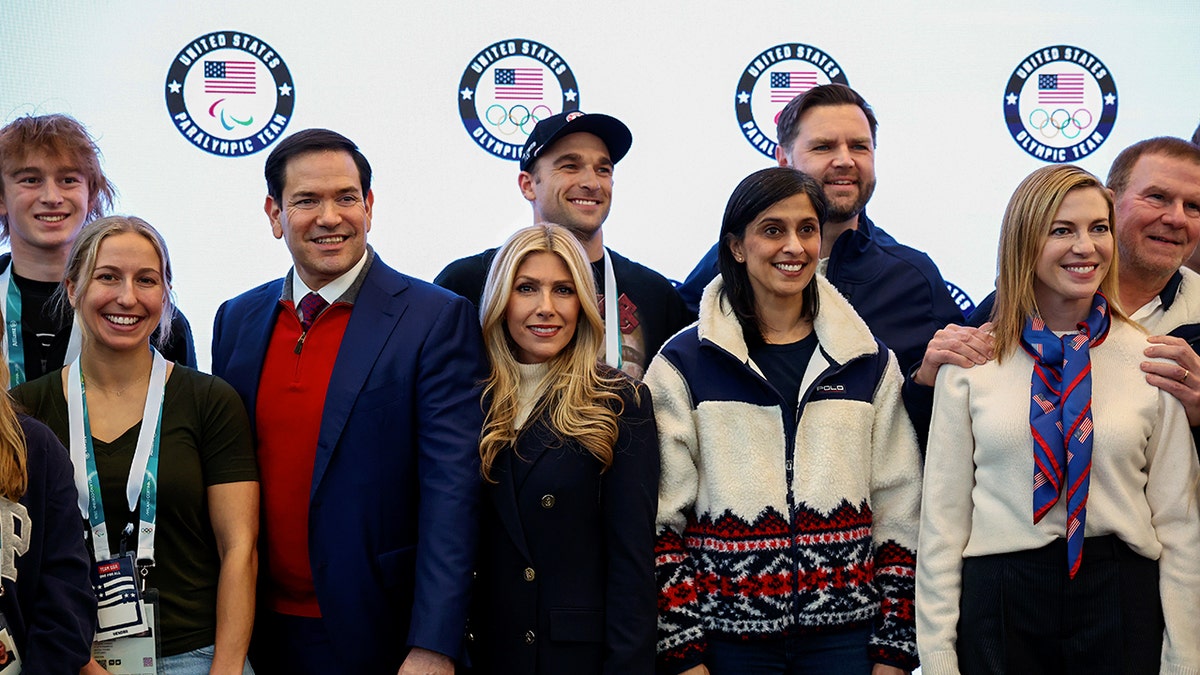 Marco Rubio and JD Vance pose with Olympians in Italy