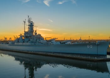 A battleship on display as a museum ship.