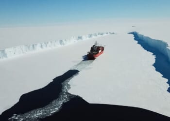 An icebreaker in the Arctic.