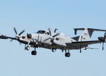 A US Army Beechcraft RC-12 Huron in flight.