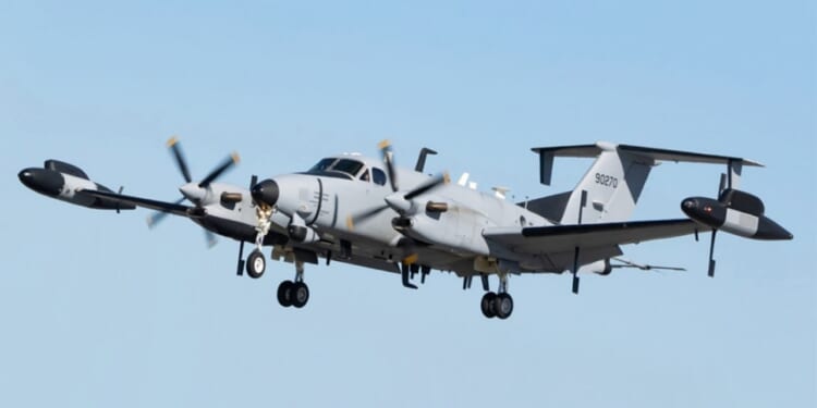 A US Army Beechcraft RC-12 Huron in flight.
