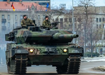 A German Leopard 2 tank on parade.
