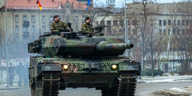 A German Leopard 2 tank on parade.