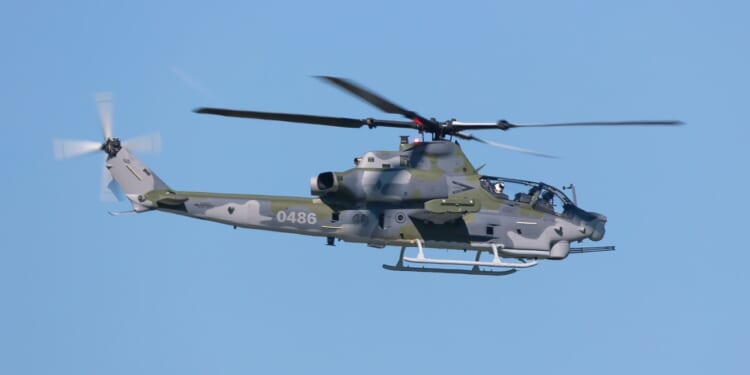 A Viper helicopter in flight.