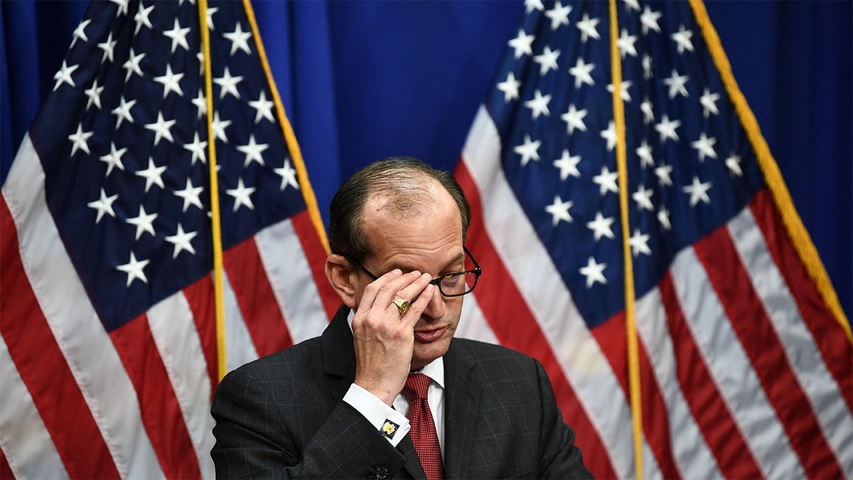 Alex Acosta, then the Department of Labor Secretary, speaks to reporters in 2019 about his office's handling of the Epstein investigation.