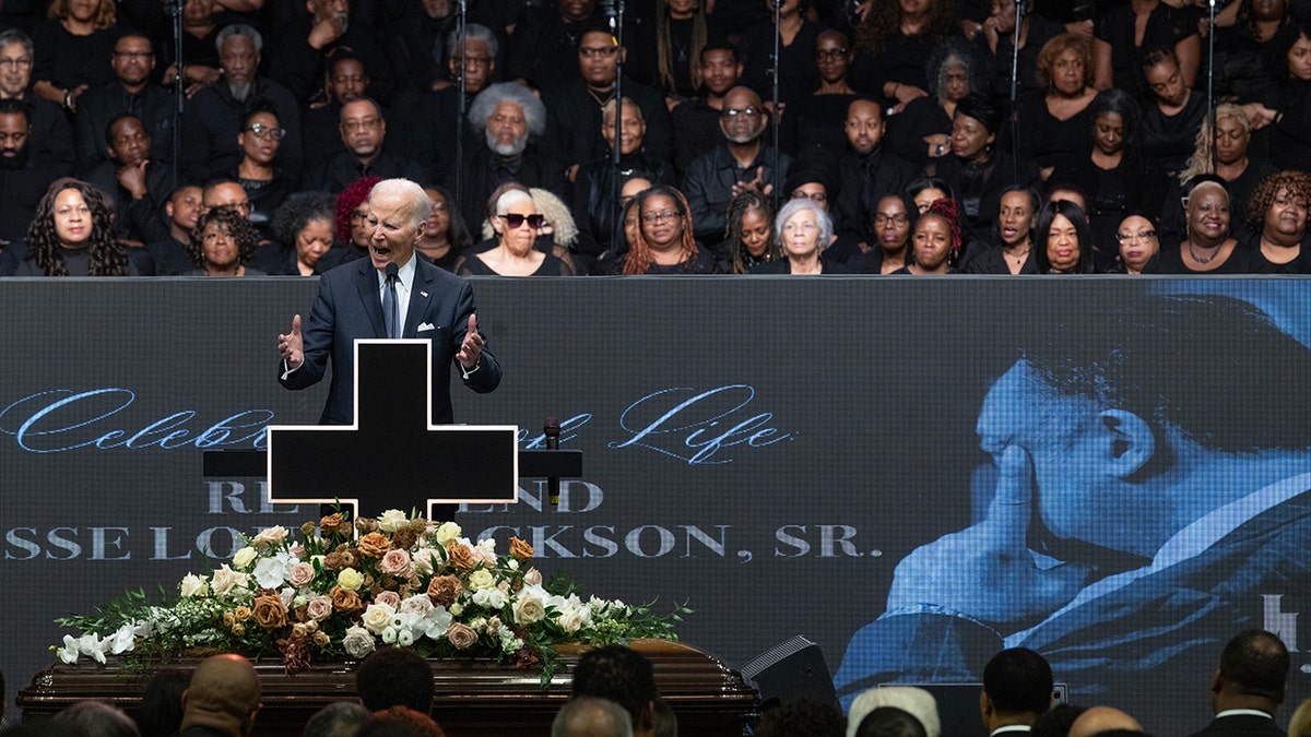 Joe Biden speaks at a celebration of life for civil rights leader Rev. Jesse Jackson
