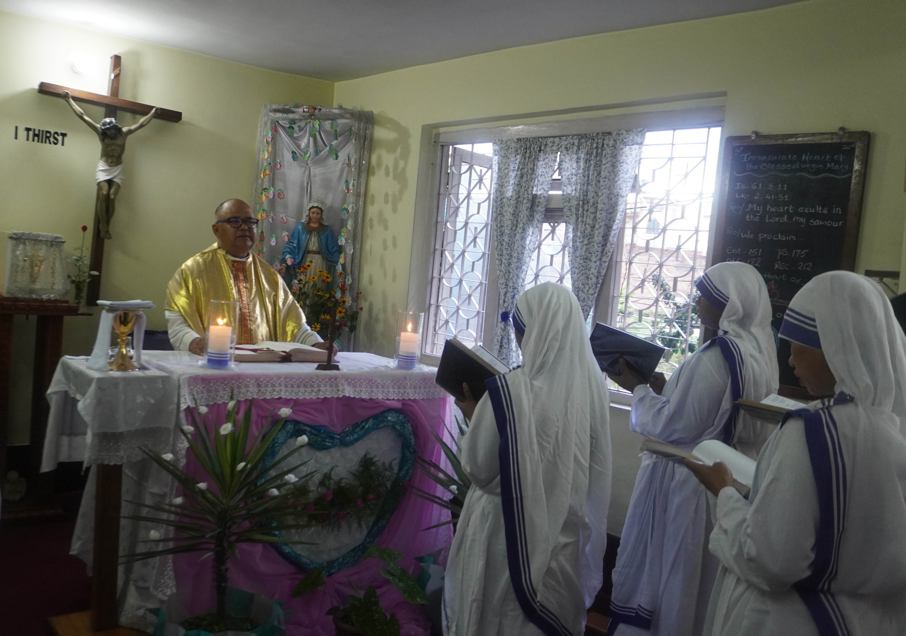 Father Silas Bogati celebrates Mass at a Missionaries of Charity convent at Mitra Park in Kathmandu in August 2025. | Credit: Anto Akkara