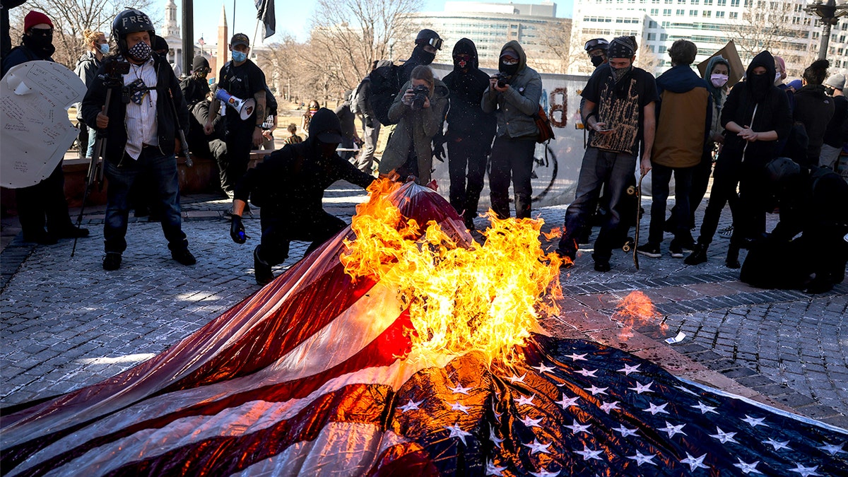 Flag burning by anarchists in Colorado