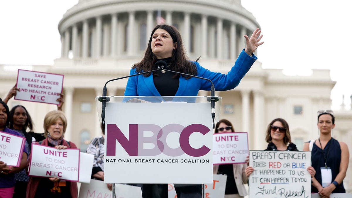 Rep. Haley Stevens talks about breast cancer near Capital Hill