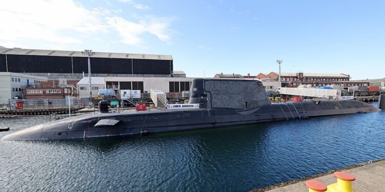 A British submarine in port.