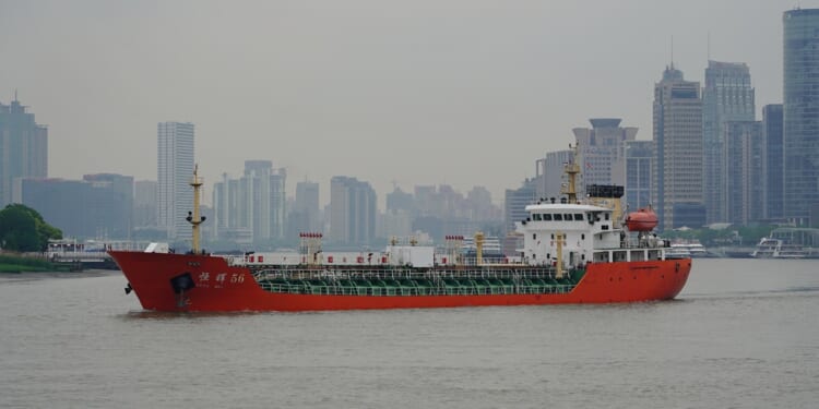 A Chinese cargo ship sailing near Shanghai.