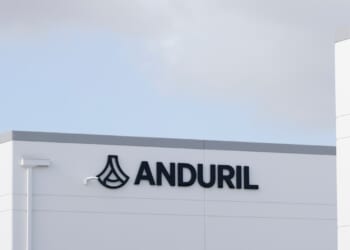 The exterior of Anduril's headquarters, including its logo.
