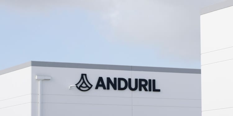 The exterior of Anduril's headquarters, including its logo.