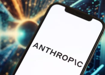 A smartphone displaying the Anthropic logo.