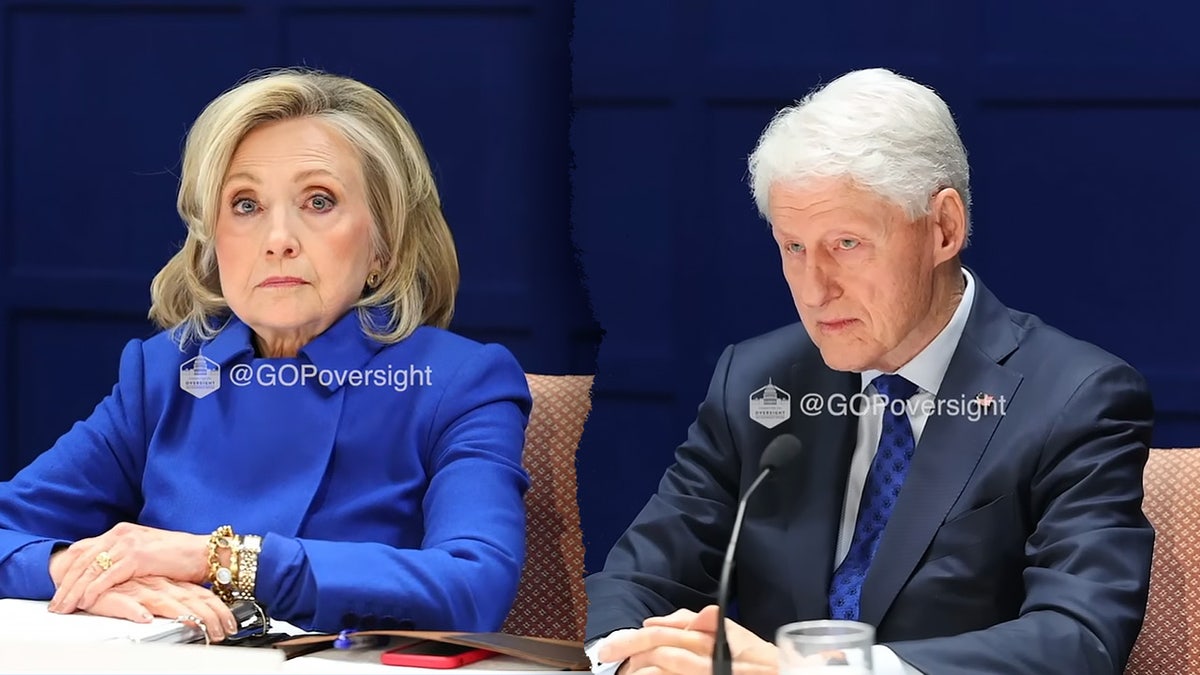 A split image of Bill and Hillary Clinton at their respective House Oversight depositions