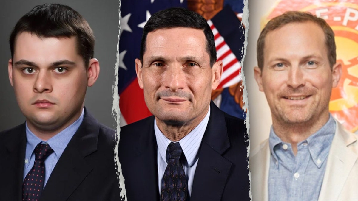 Hegseth aides Dan Caldwell, left, Darin Selnick, center and Colin Carroll, right, all on leave