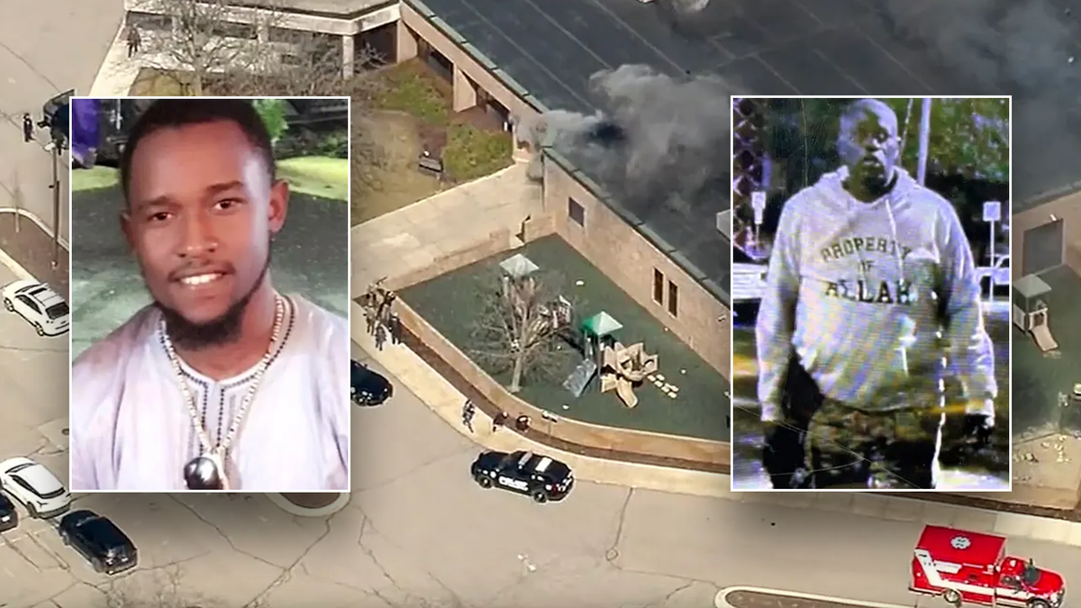 Left: Mohamed Bailor Jalloh, the individual identified as the shooter at ODU on Thursday, March 12, 2026. Right: Ndiaga Diagne, 53, a naturalized U.S. citizen born in Senegal, was identified as the suspect in Sunday's shooting outside Buford’s Backyard Beer Garden in Austin. Background: A shot of the attack on Temple Israel, a synagogue in Michigan, on Thursday, March 12, 2026.