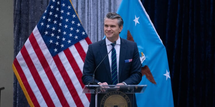 Pete Hegseth giving a speech.