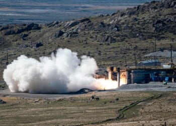 A test of a rocket motor on the ground.