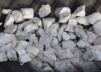 Chunks of spodumene ore, a primary lithium-bearing mineral.