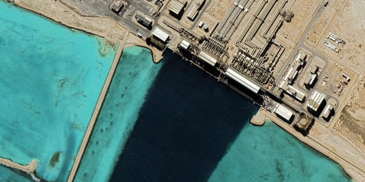An aerial view of Qatar's Ras Laffan Oil Refinery, which is directly connected to the North Field.