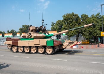 An Indian T-90 Bhisma tank on parade.