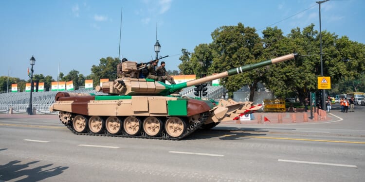 An Indian T-90 Bhisma tank on parade.