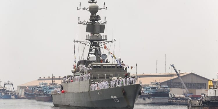 The IRIS Dena, an Iranian Navy ship, entering port.