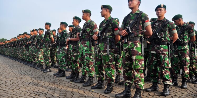 A group of Indonesian soldiers standing at attention.