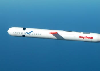A Tomahawk test missile in flight.