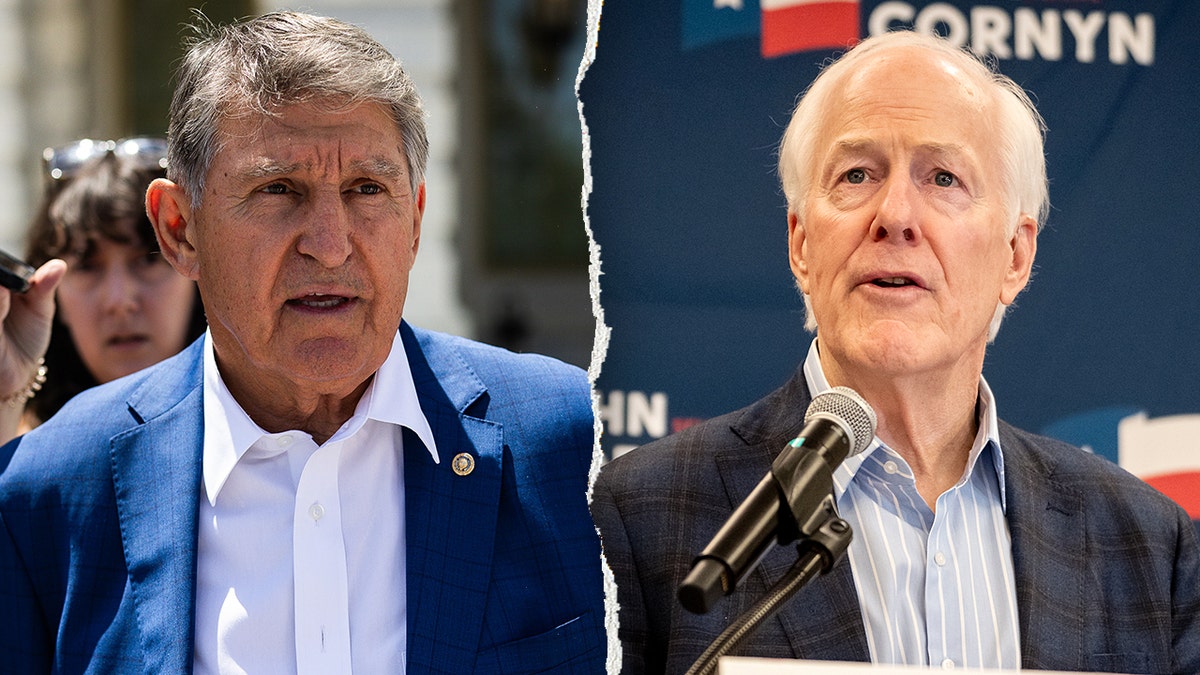 Split image of former West Virginia Senator Joe Manchin and Republican Texas Senator John Cornyn.