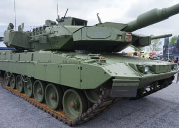 A German Leopard 2A8 tank on display.
