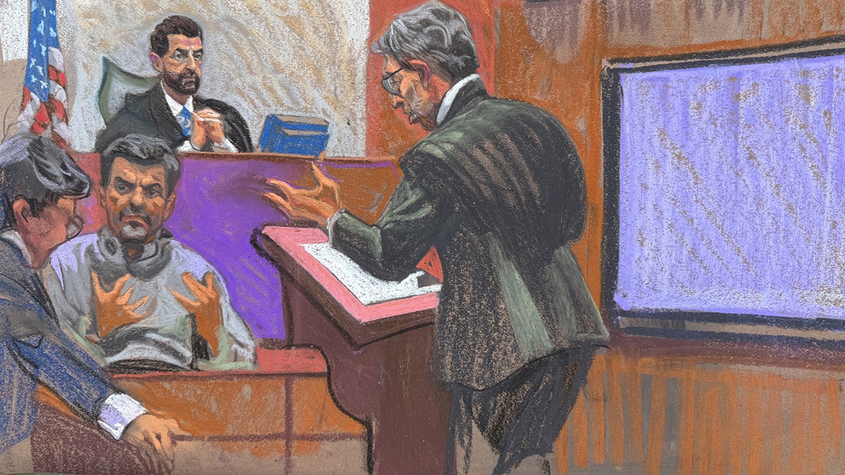 Sketch of Asif Merchant in a federal courtroom in Brooklyn, New York.