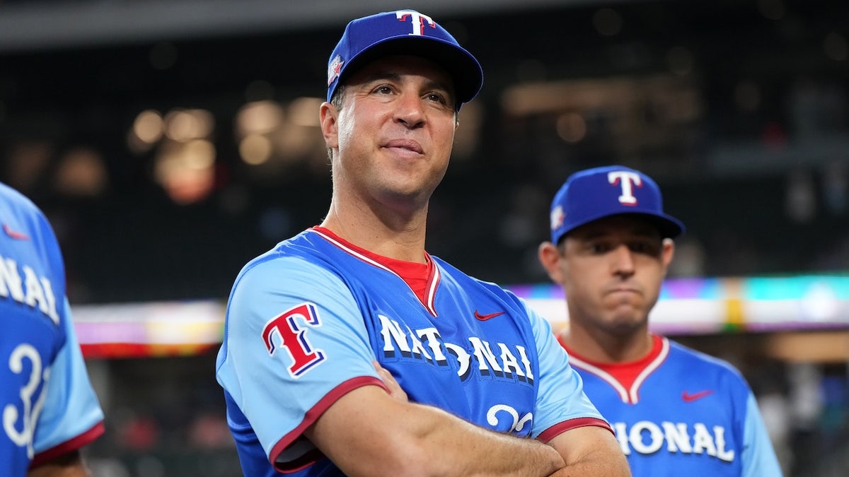 Mark Teixeira #25 of the National League looks on during pregame ceremonies prior to the 2024 All-Star Futures Game at Globe Life Field on Saturday, July 13, 2024 in Arlington, Texas.