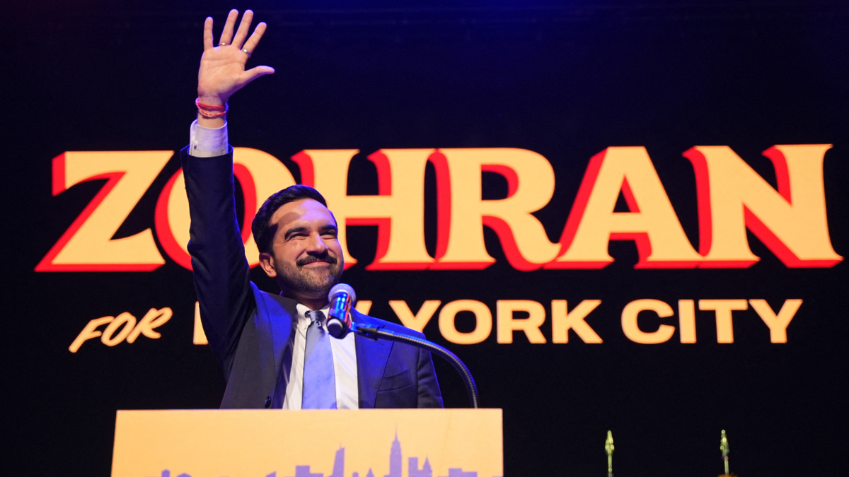 New York City Mayoral candidate Zohran Mamdani celebrates during an election night event in Brooklyn, New York.