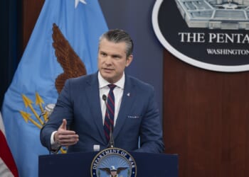 Pete Hegseth gives a press conference at the Pentagon.
