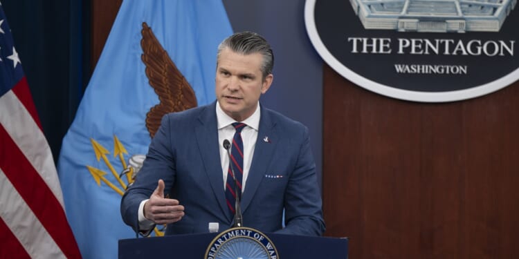 Pete Hegseth gives a press conference at the Pentagon.