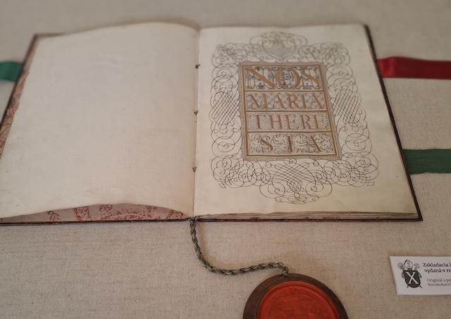 The original document by Empress Maria Theresa relating to the establishment of the Diocese of Banská Bystrica in Slovakia is displayed at the diocesan archive. | Credit: Archive of the Diocese of Banská Bystrica