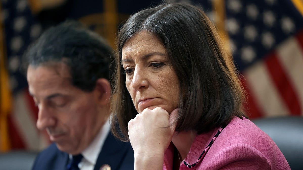 Elaine Luria looks on as Raskin writes