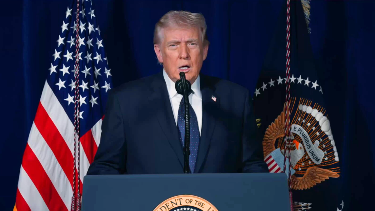 A screengrab of President Donald Trump giving an update on the ongoing Operation Epic Fury.