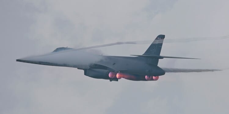 A B-1 Lancer bomber in flight.